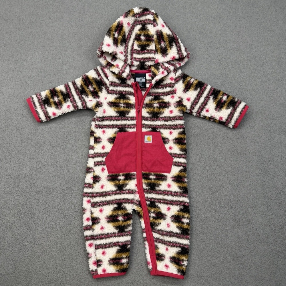 Carhartt baby-girls Long-sleeve Sherpa Zip-front Hooded Coverall 6mo Aztec Malt